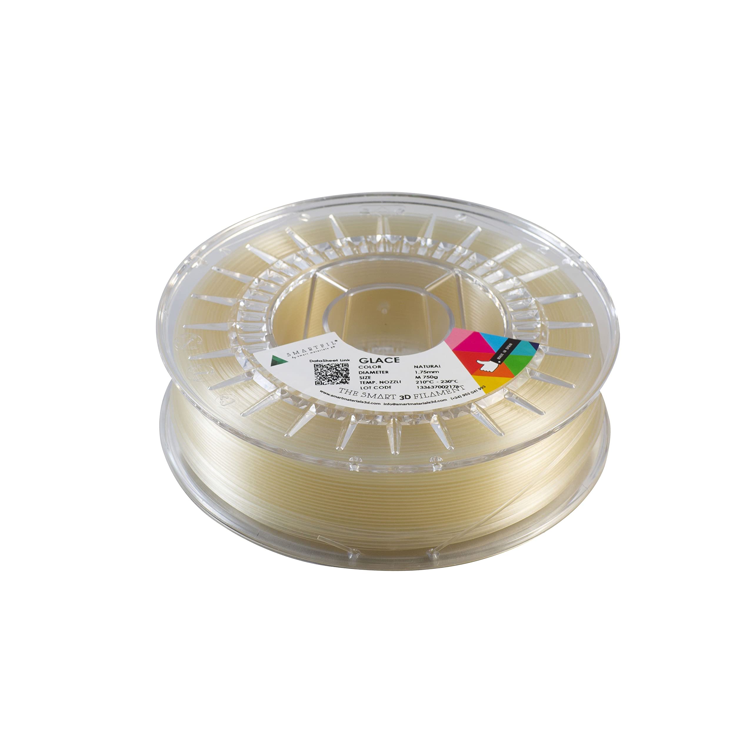 SMARTFIL GLACE Filamento impresión 3D | Permite acabado transparente | Peso: 750g | Diámetro: 1.75 mm | Color: Natural