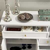 Vista 4 de AIEGLE Aparador de cocina blanco con 4 puertas y 5 cajones, armario de almacenamiento grande de 59.1 pulgadas de ancho, consola de mesa, armario