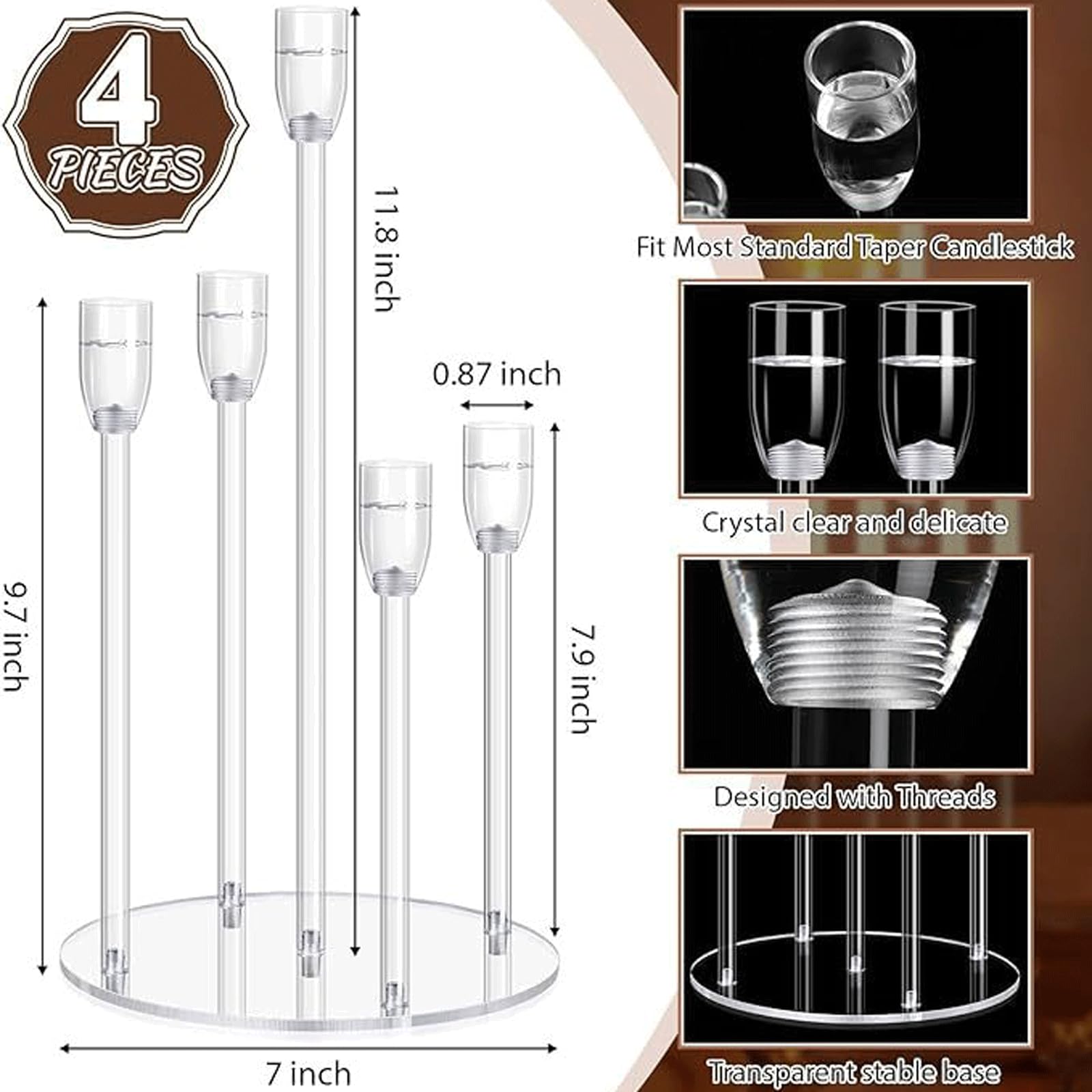 Portavelas de alta calidad para decoración del hogar, candelabros cónicos transparentes, elegante diseño de candelabro, 500 g, peso adecuado para decoración de interiores, regalo de casa nueva