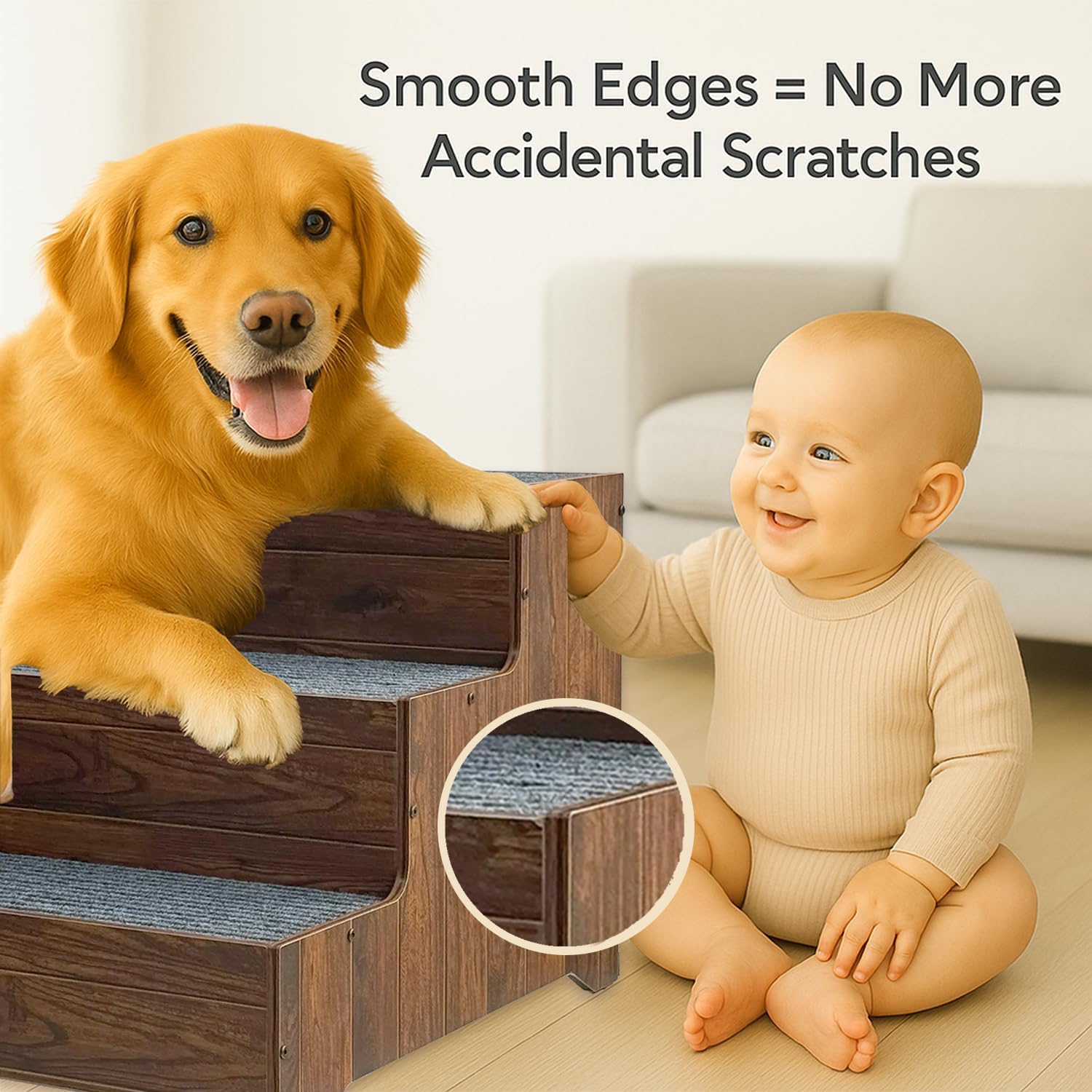 Furniture Style Dog Stairs, Wooden Pet Steps for Small Medium Dogs Cats, 3-Step Tall Solid Dog Ladders for High Bed, Couch, Sofa – Ideal for Elderly, Injured, Recovering or Short-Legged Pets