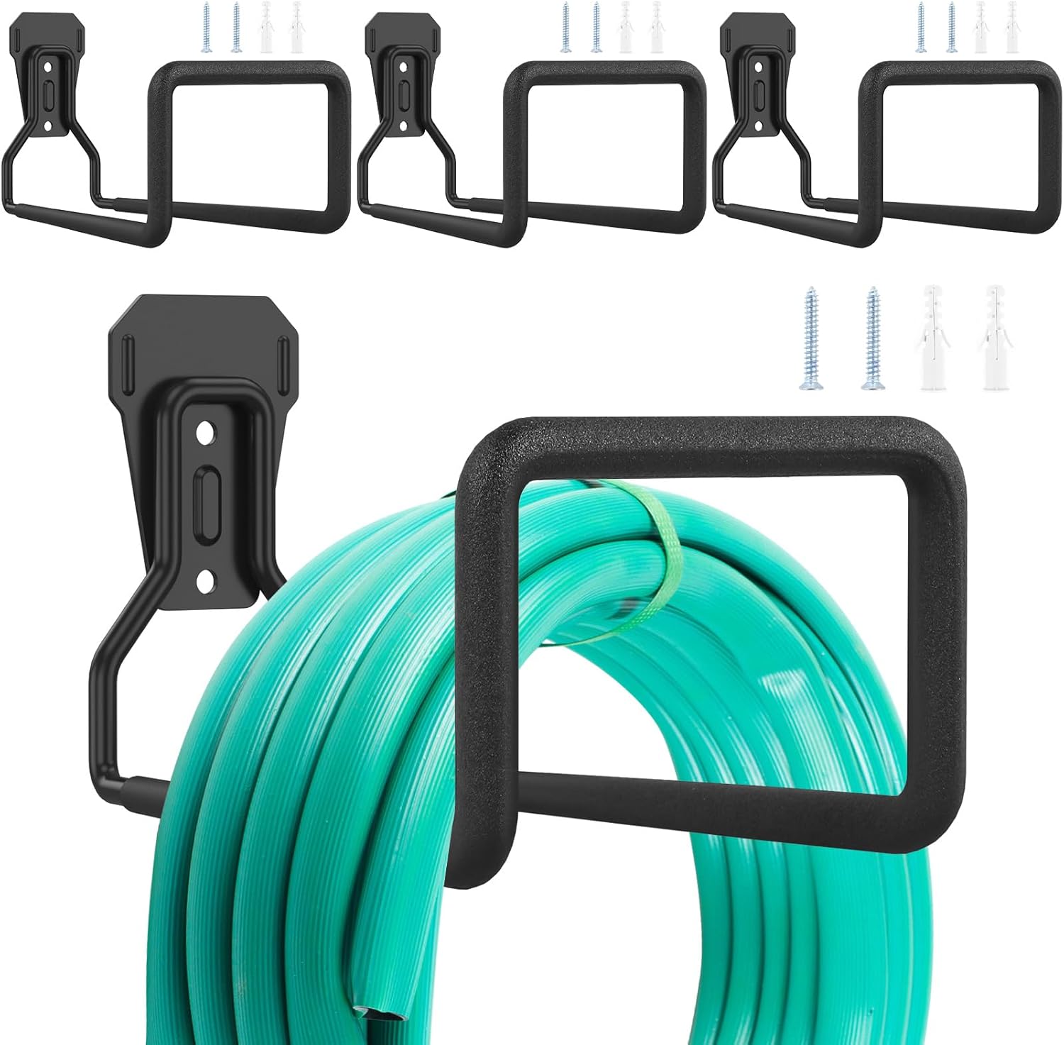 4 Pack Garden Hose Holder Wall Mount for Outside Heavy Duty Water Hose Hanger Metal Wall Mounted Hose Hanger Black Water Hose Hanger Reel Organizer for Yard Storage Lawn