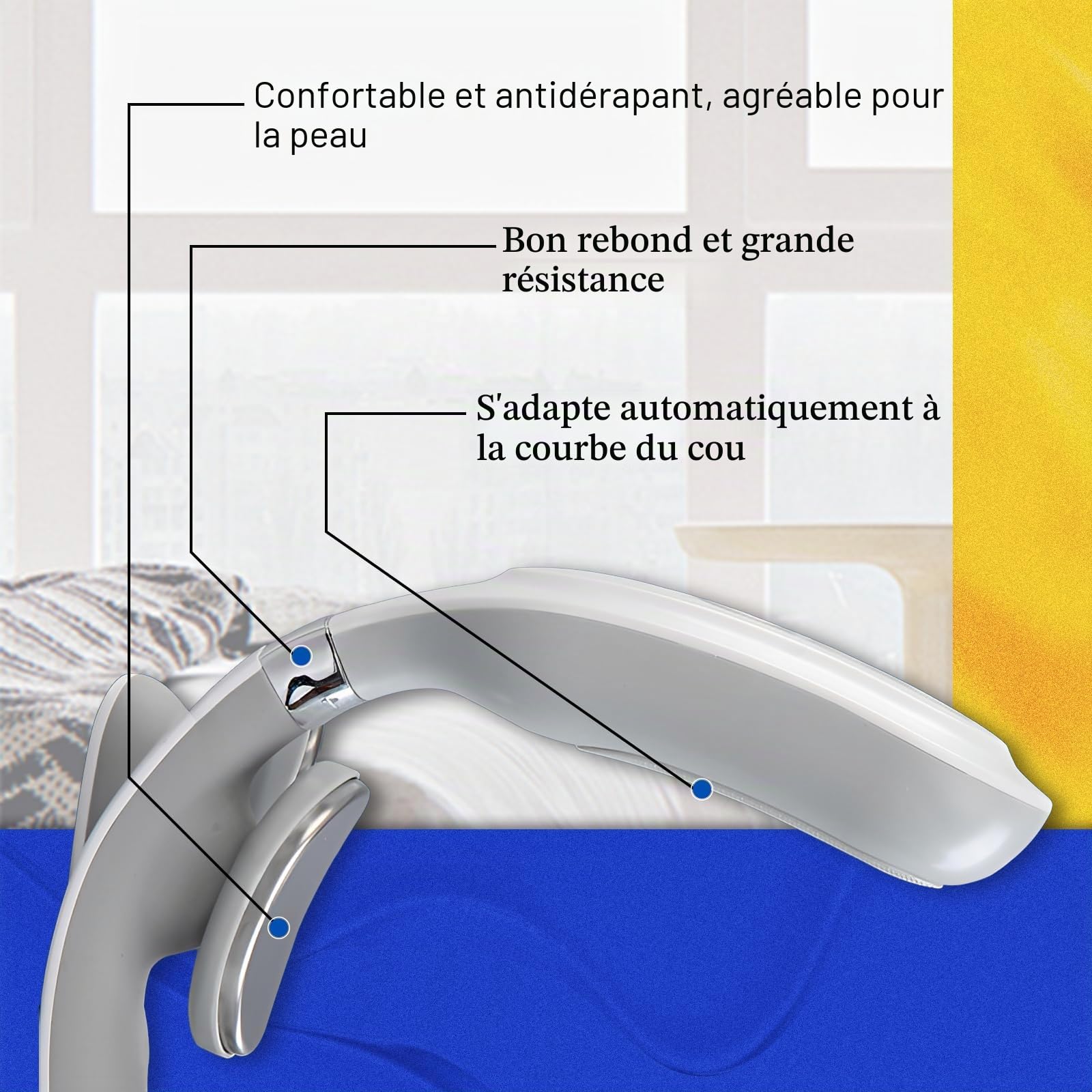 Masseur électrique de cou avec chaleur – 2.0 Pro 4 têtes de massage de la colonne cervicale pour soulager les douleurs aux épaules, 16 niveaux d'intensité, design ergonomique, masseur nerveux portable