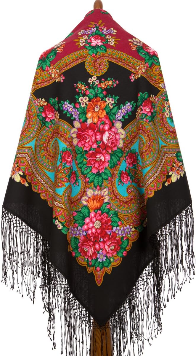 Pavlovo Posad Russian Shawl 100% Wool 58x58" Scarf 148x148 cm Silk tassels 1722-18