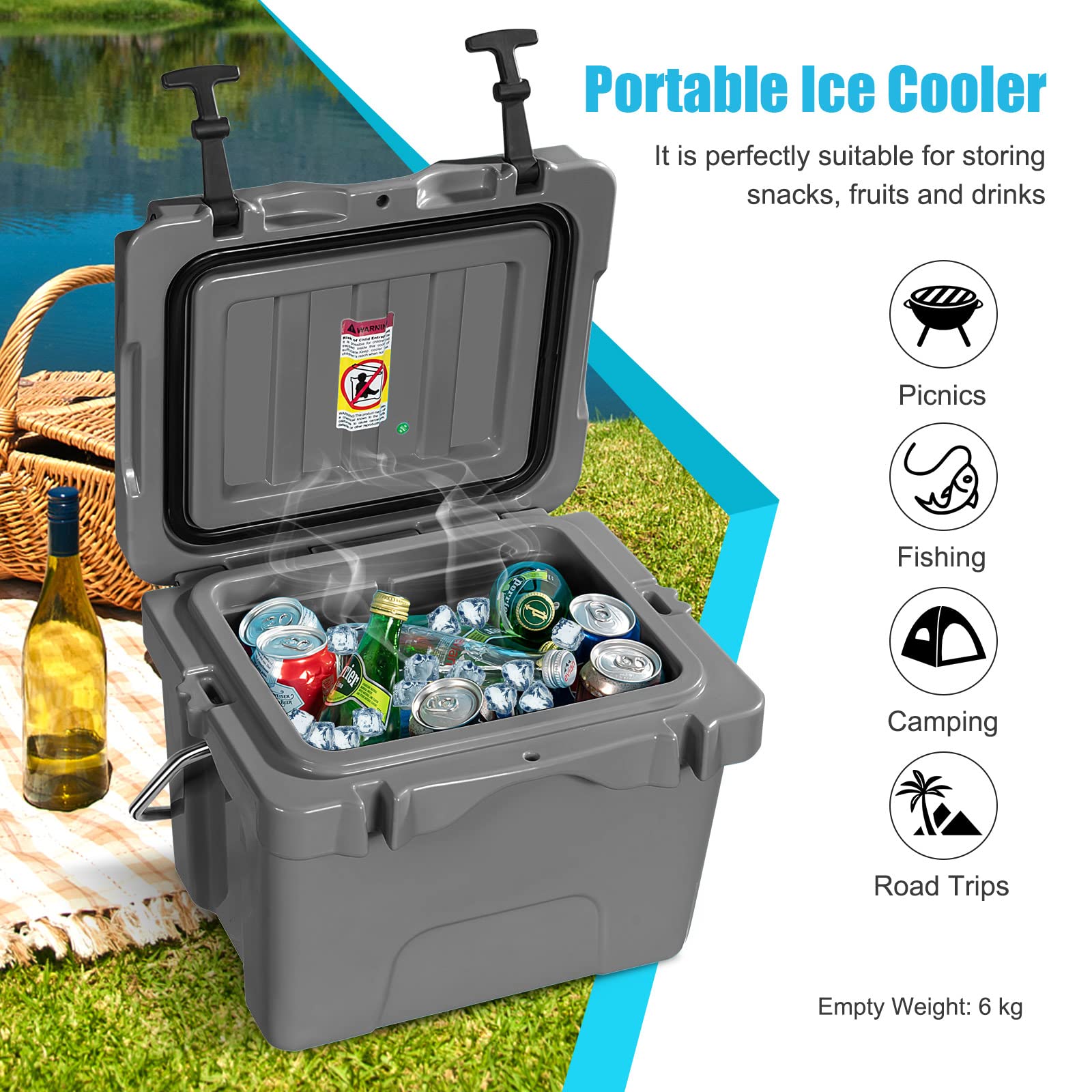 TANGZON Rotomolded Enhanced Ice Cooler, Ice Retention Cool Box with Cup  Holders, Non-Slip Feet, Padded Handle and Drain Plug, Insulation Ice Chest  for Outdoor Camping, Fishing \u0026 BBQ (Grey) : Amazon.co.uk: Sports