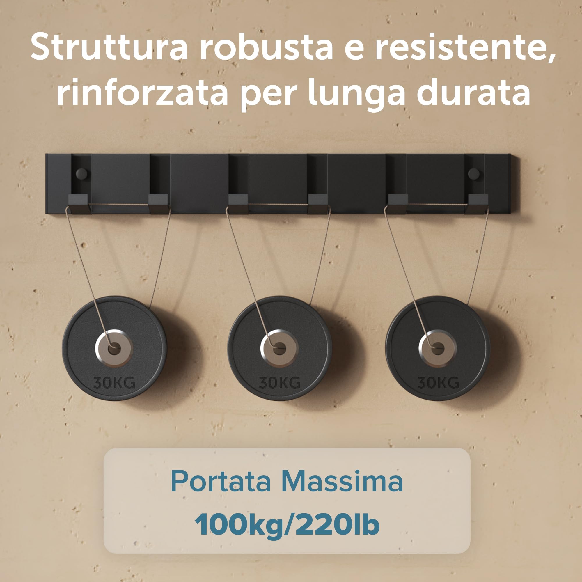 doporro Appendiabiti da Parete con 6 Ganci Ribaltabili, Attaccapanni da Muro in Alluminio Appendiabiti 44,5 cm per Cameretta, Ingresso, Cucina, Nero Wandgarderobe01