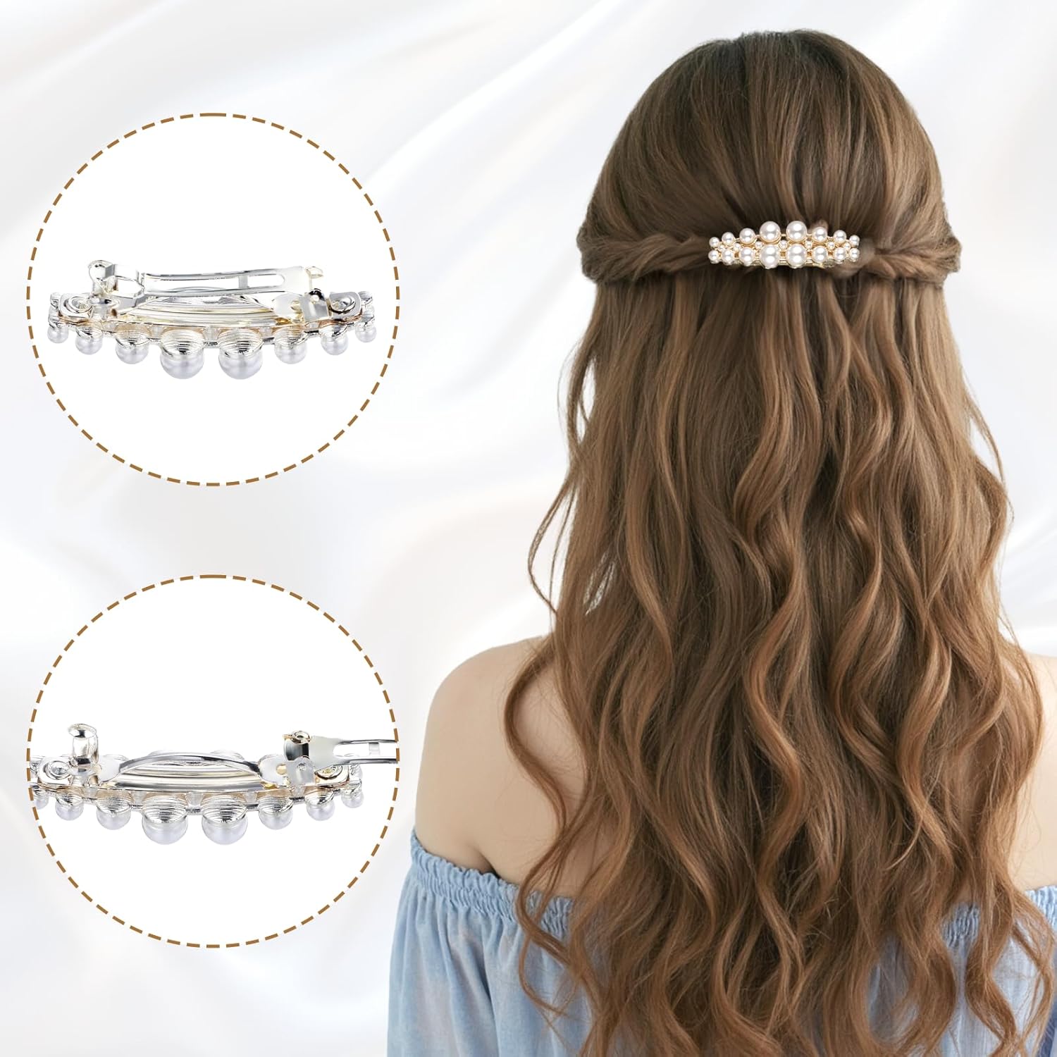 2Pcs Pearl Barrettes for Women,Classic Pearl Hair Clips French Bridal Hair Pins for Party Wedding Fancy Barrettes Christmas Gifts - Image 4