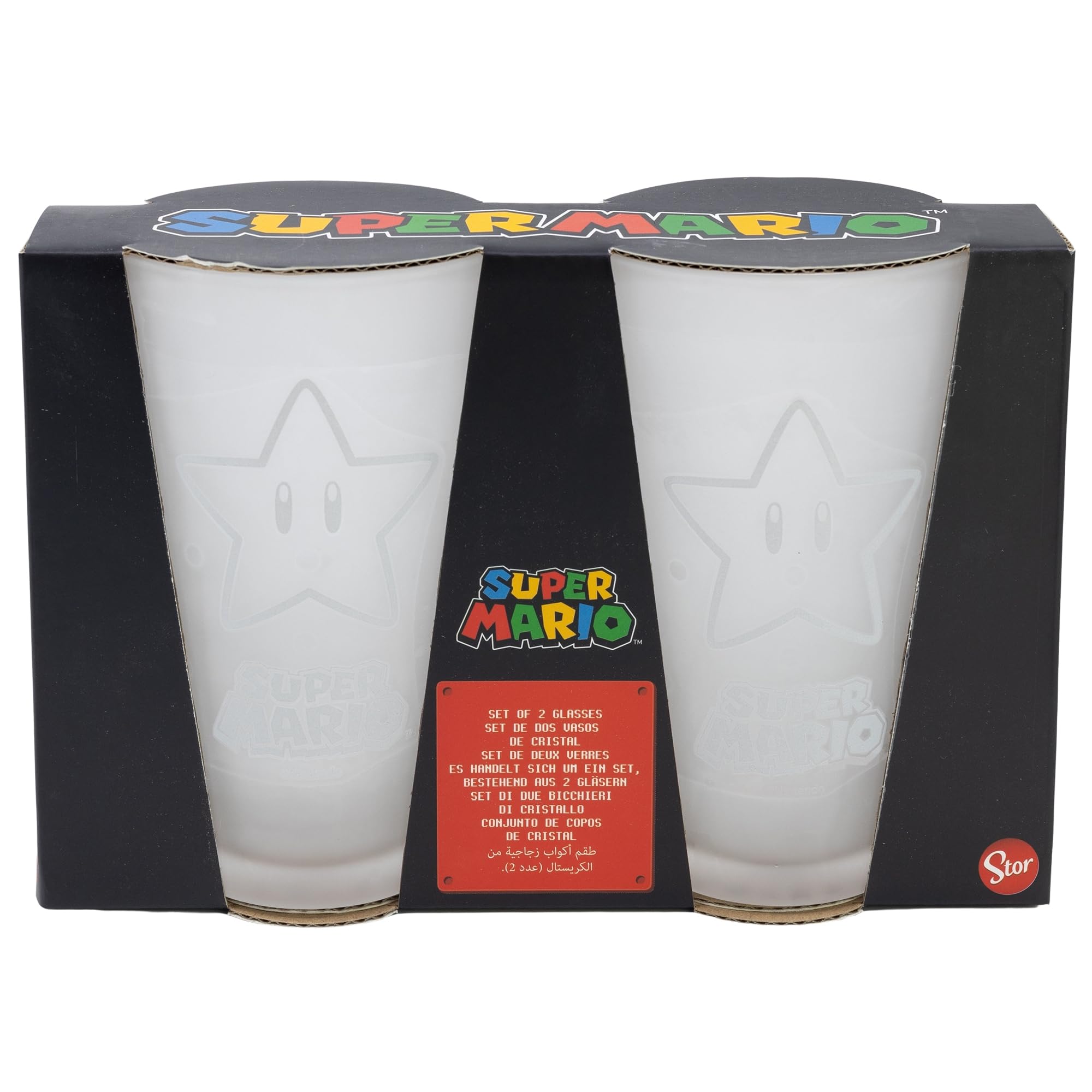 Stor Transparent Set Of 2 Super Mario Glass Water Glasses 490Ml