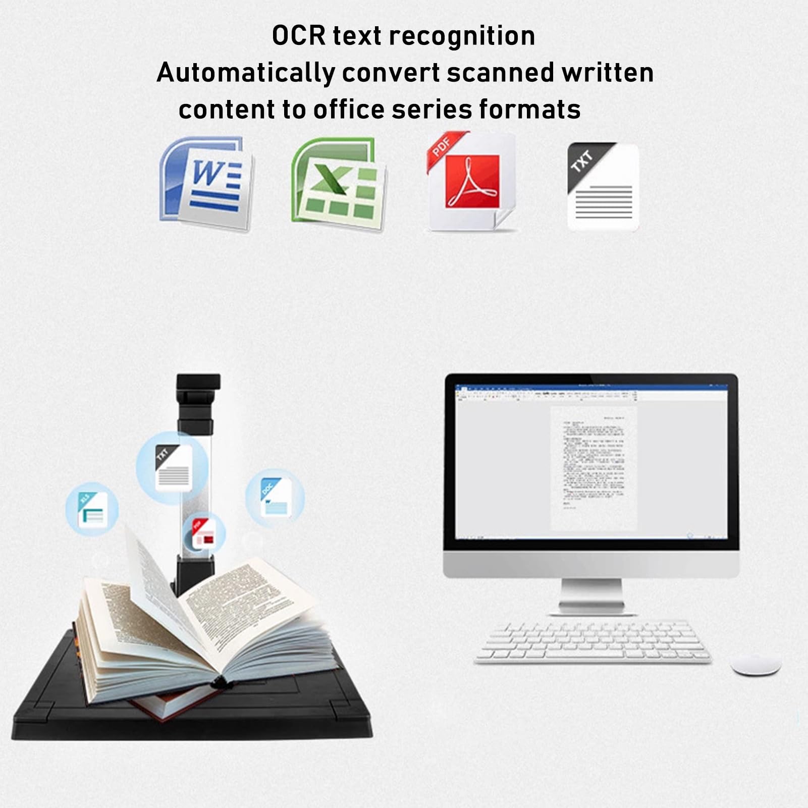 Book Scanner, 20MP High Resolution Portable Document Camera, OCR Multi-Language USB Document Scanner, A3 Large Format Scanner Compatible for Windows