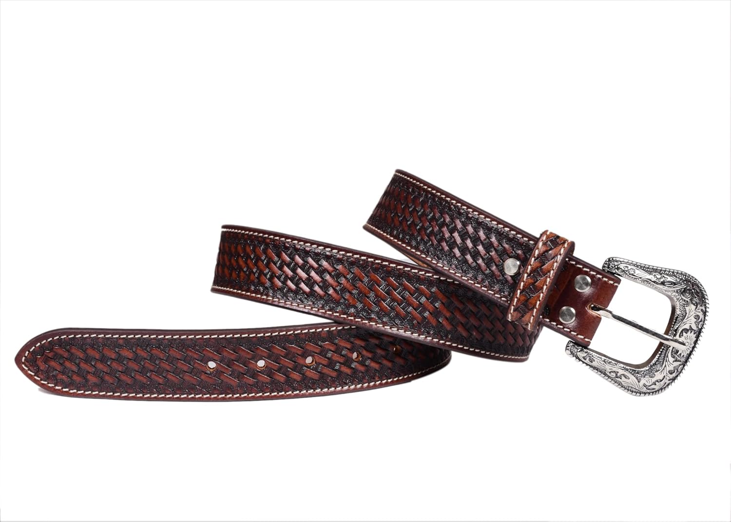 Affilare Western Genuine Leather Brown Basket Weave Belt For Men and Women 30WE003