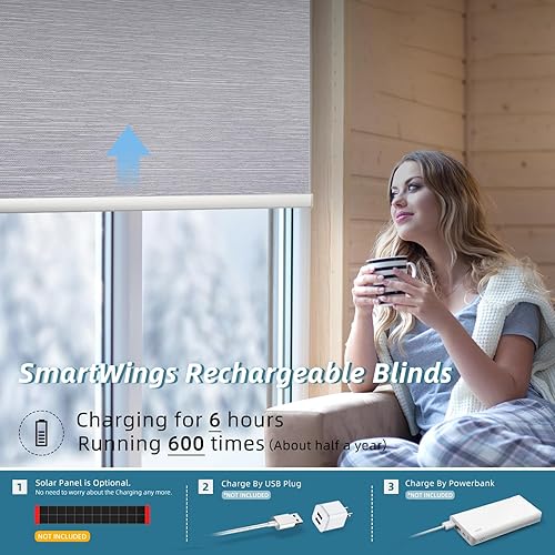 Miniatura 9 de SmartWings Persiana enrollable motorizada funciona con HomeKit, automáticas, 100% opacas, control remoto inalámbrico para casa inteligente, motor