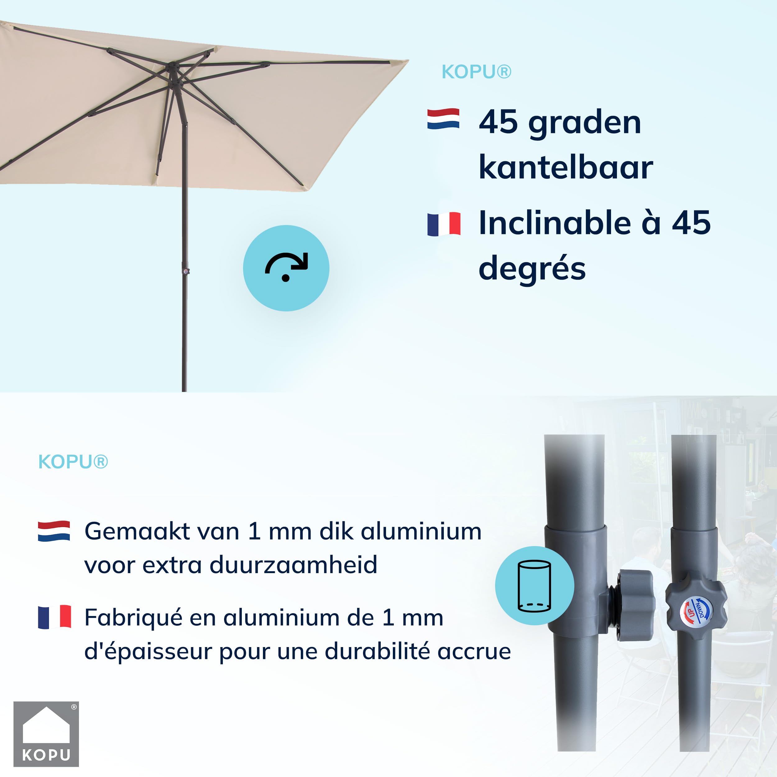 KOPU® Leon Sonnenschirm Rechteck 150x250cm mit Hülle - Balkonschirm Taupe