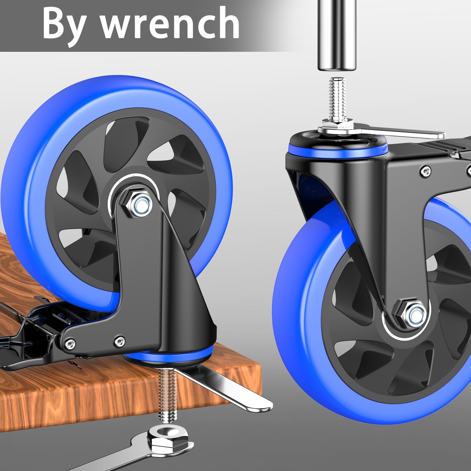 5-calowe kółka jezdne, wytrzymałe, 2200 funtów, kółka z gwintowanym trzpieniem 1/2"-13 x 1 (średnica trzpienia 1/2", długość trzpienia 1"), zestaw 4 kółek obrotowych z blokadą, przemysłowe kółka jez