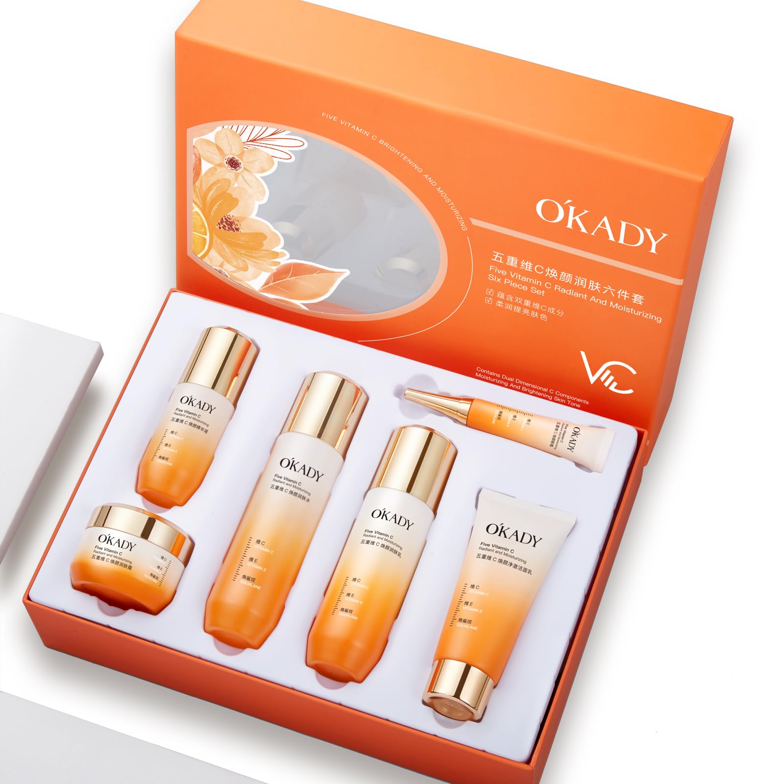 O'KADY Skincare Sets & Vitamin C ,Face Care Set for Women,Day & Night Skincare Gift with Cleanser, Toner, Serum, Eye Cream, Moisturizing Cream,Night