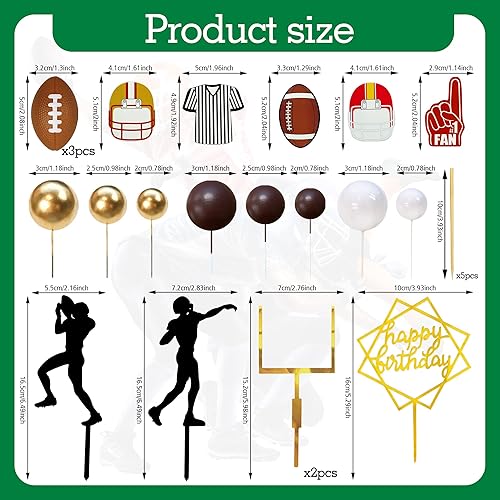 Miniatura 2 de Juego de 21 decoraciones de pastel de fútbol de 21 piezas, incluye acrílico de feliz cumpleaños, jugadores de pelota de rugby, decoración de