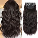 4Pcs Clip in Hair Extensions, Long Wavy Synthetic Hair Extension Clip in, 20 Inches Dark Brown Hair Extensions for Women (Color: Brown with a Slight Auburn Luster)