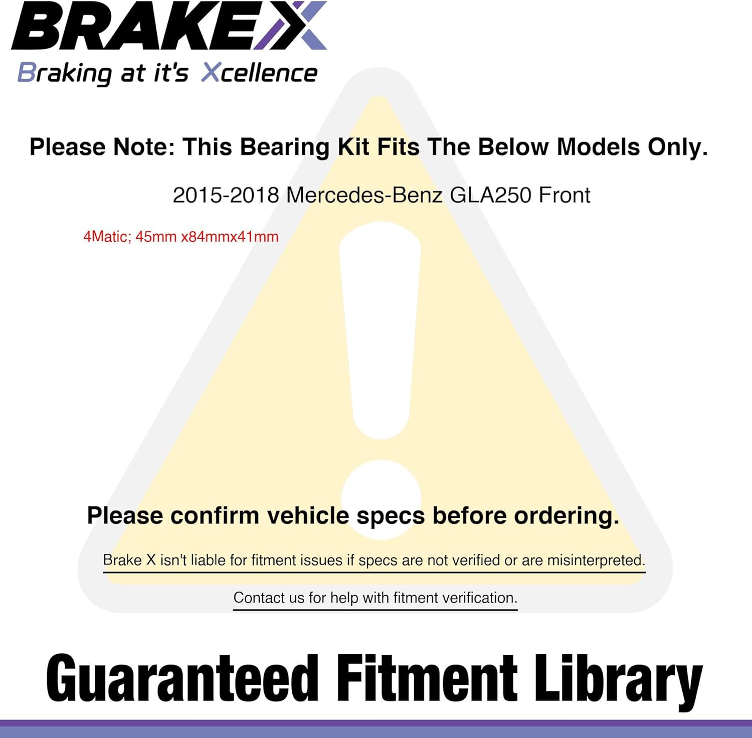 Brake X Front Left Wheel Bearing for 2015-2018 Mercedes-Benz GLA250 | HC Series Front Driver Wheel Bearings