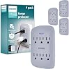 Philips 6-Outlet Extender Surge Protector, 900 Joules, 3-Prong, Space Saving Design, Protection Indicator LED Light, 4 Pack, Grey, SPP3469GR37