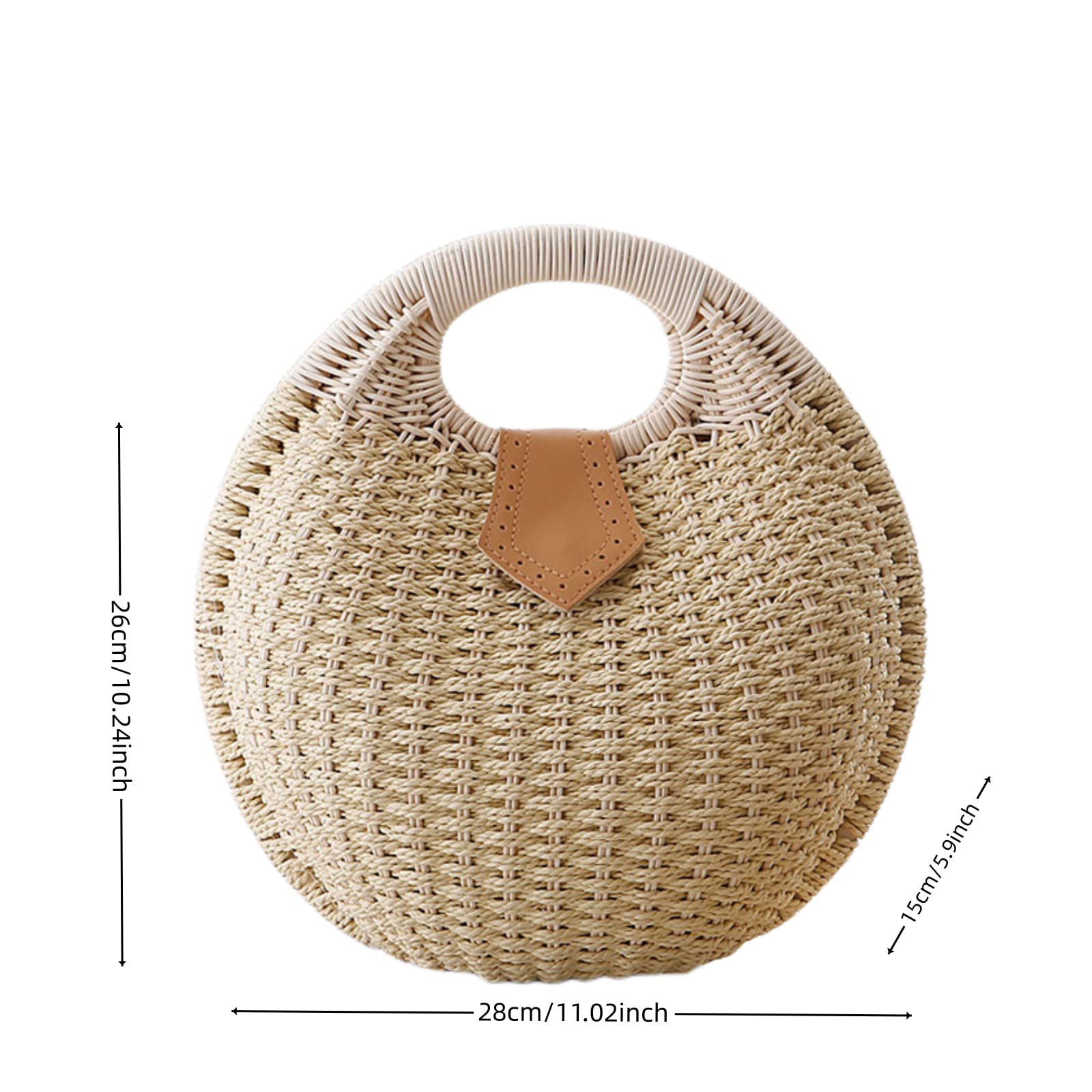 Bolso de paja para mujer, con forma de concha, tejido de playa, de moda, de verano, tejido a mano, de ratán, para vacaciones, Beige, Large