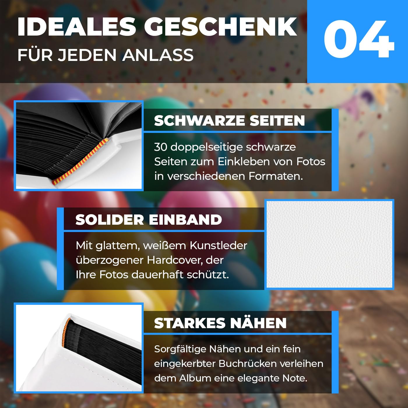 Maverton Fotoalbum zum Selbstgestalten mit Aufdruck - für 240 Fotos 10x15-60 schwarze Seiten - Größe 33x30cm - Weiß - personalisierte Geschenke für Herren - Geburtstagsgeschenk