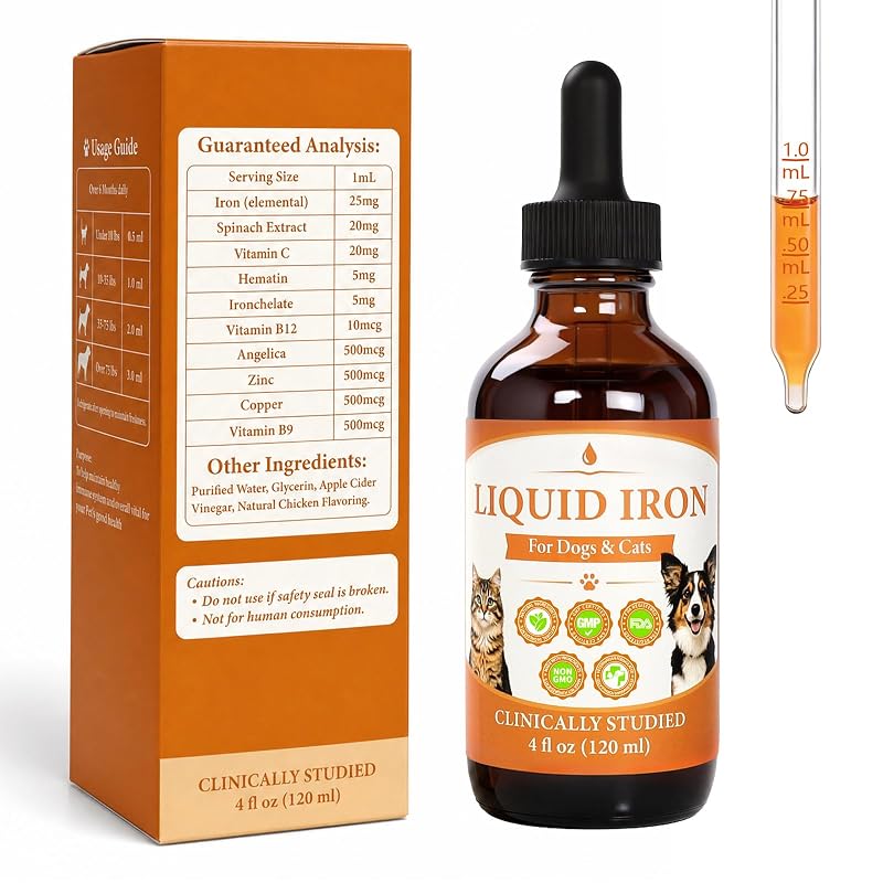 apoloseedic Suplemento líquido de ferro para cães e gatos, sabor frango, 120 mL