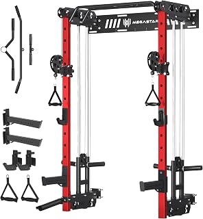 Wall Mounted Power Rack – 1600LB Capacity Compact Commercial Home Gym with Dual Cable Crossover, LAT Pulldown, Multi-Grip Pull-Up Bar & Landmine Attachment for Small Spaces, P67 Striker
