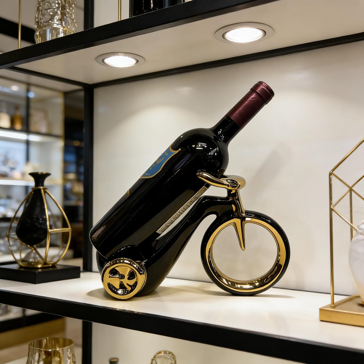 AWNR Bicycle Bottle Holder for Wine Racks Countertop, Gifts for Wine Lovers, Kitchen Cabinet Organizers and Storage, Decor for Display Cabinet, Dining Room, Pantry