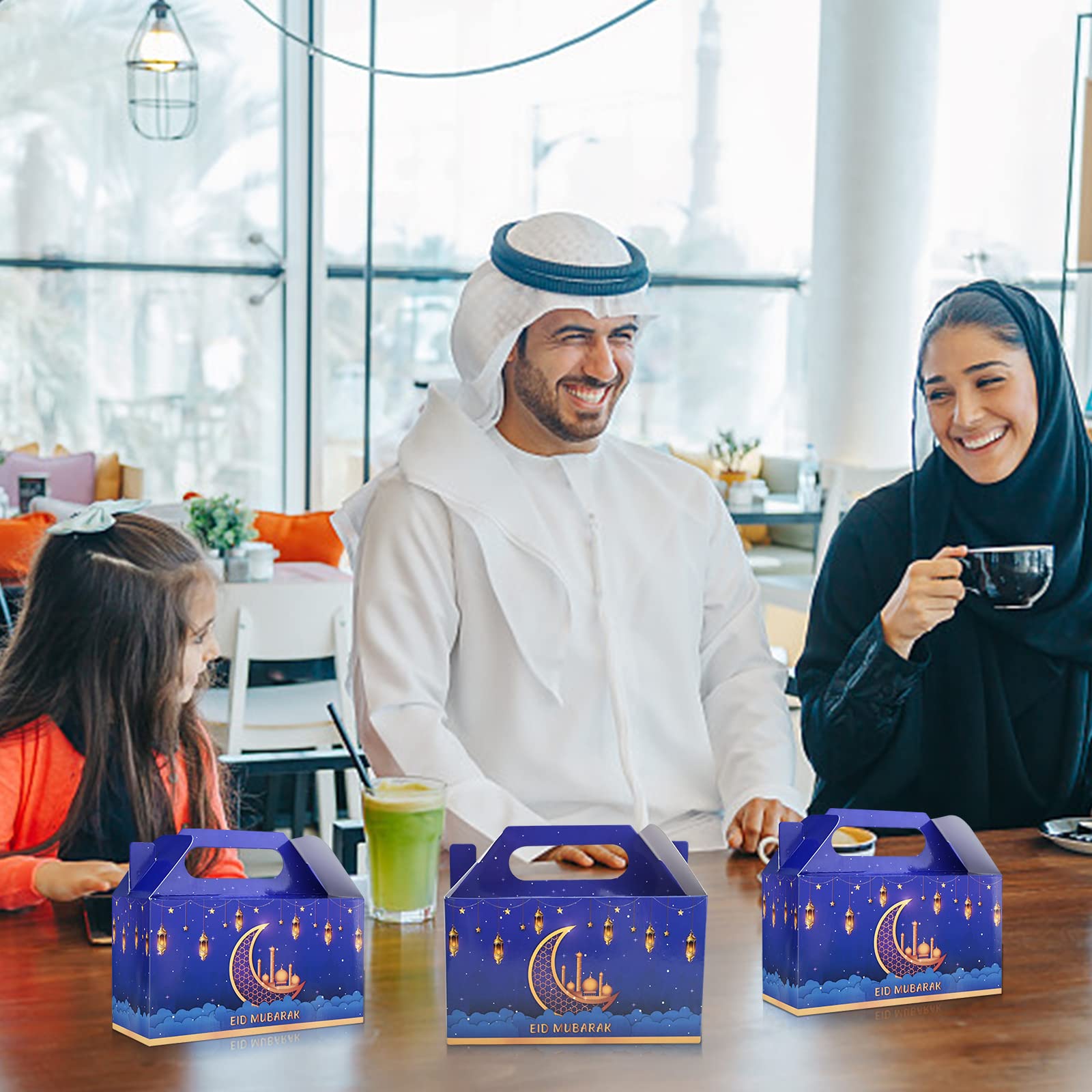 12 Pcs boîtes à bonbons Eid Mubarak,Boîtes à friandises pliables pour l'Aïd Mubarak du Ramadan musulman,Boîte cadeau pour château de lune islamique du Ramadan avec poignée Décoration de fête de l'Aïd :