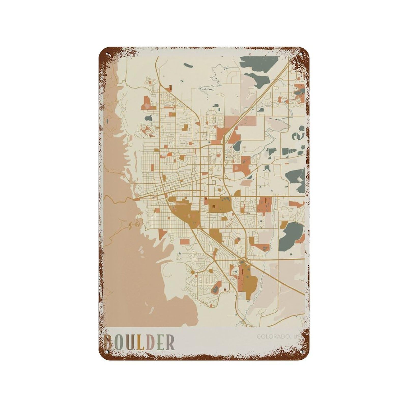 xiaoxiaoshen Boulder Map Colorado Travel Gift Boho (2) Wall Decor Art Metal Tin Poster Modern Home Decor Art Home Bar Shop Decorations Vintage Sign 30x20cm