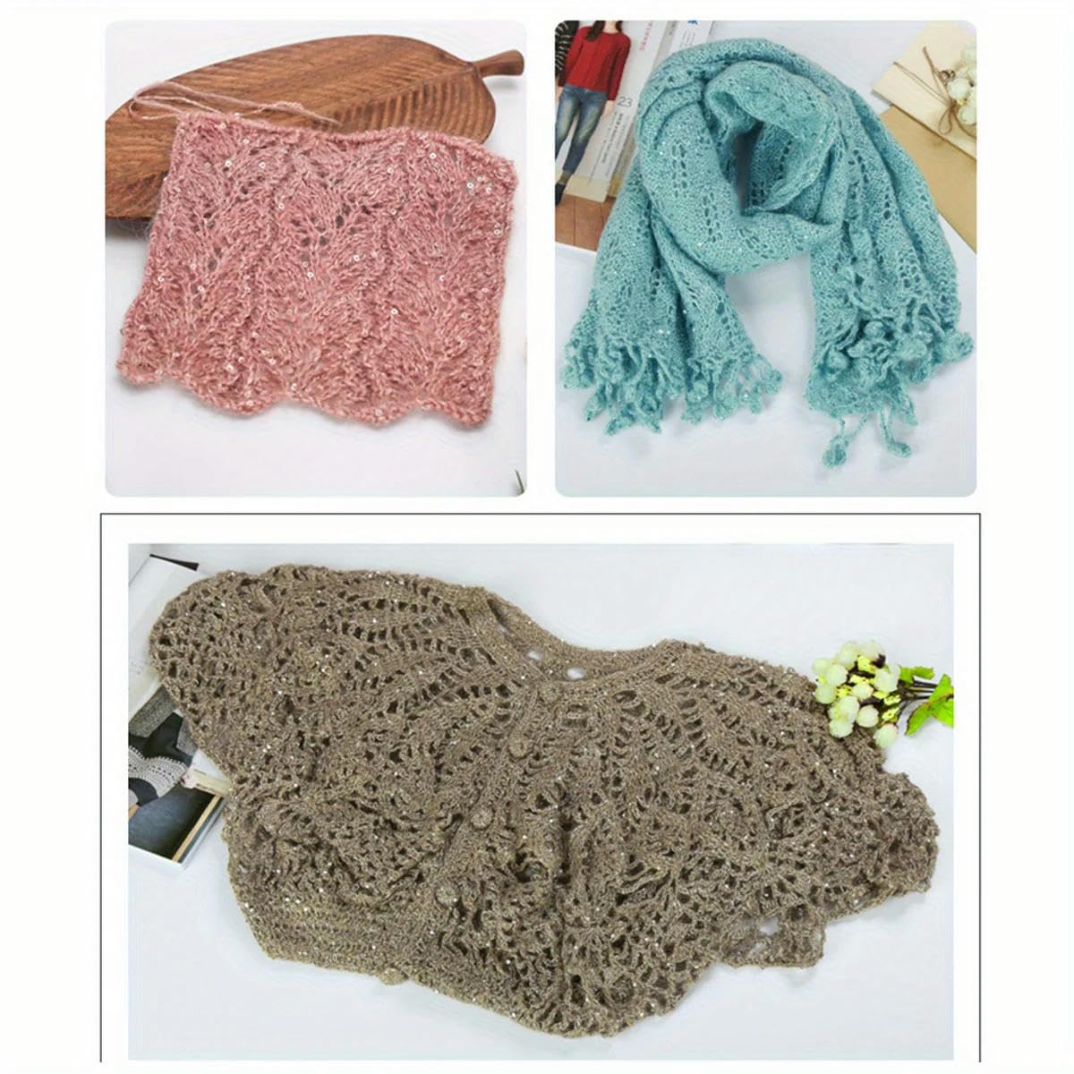 Filato Pizzo Mohair con Paillettes Uncinetto Maglia per Maglione Scialle Filati per Ricamo 450m/pz 50g 6pz