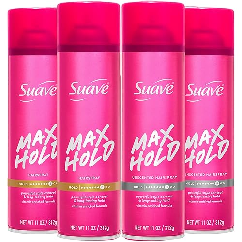 Suave Laca para el cabello, Max Hold Variety paquete de 4 – Lacas para el cabello perfumadas + sin perfume, 11 oz Ea