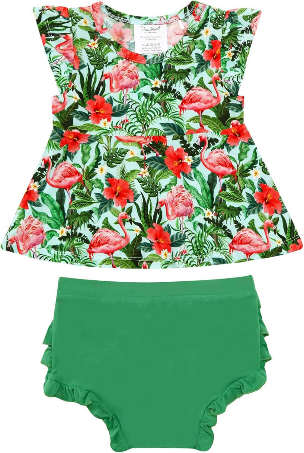Baby Girls Outfits Short Sleeve Ruffle Top with Shorts Sets 2 Piece Clothing Set Viscose from Bamboo, 0-24Months