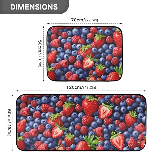 Miniatura 3 de ZENWAWA Kitchen Mats for Floor 2 Piece Set Strawberries Blueberries Print, Anti Skid Cushioned Water Absorbent Kitchen Rugs Door Mat Floor Mats for