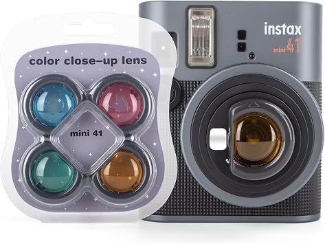 4 Colors Lens Filter for Instax Mini 41 Instant Camera, Fuji Mini 41 Camera Accessories Lens Filter Set Blue Green Pink Yellow Close-Up Lens Filter Set 4 Pack