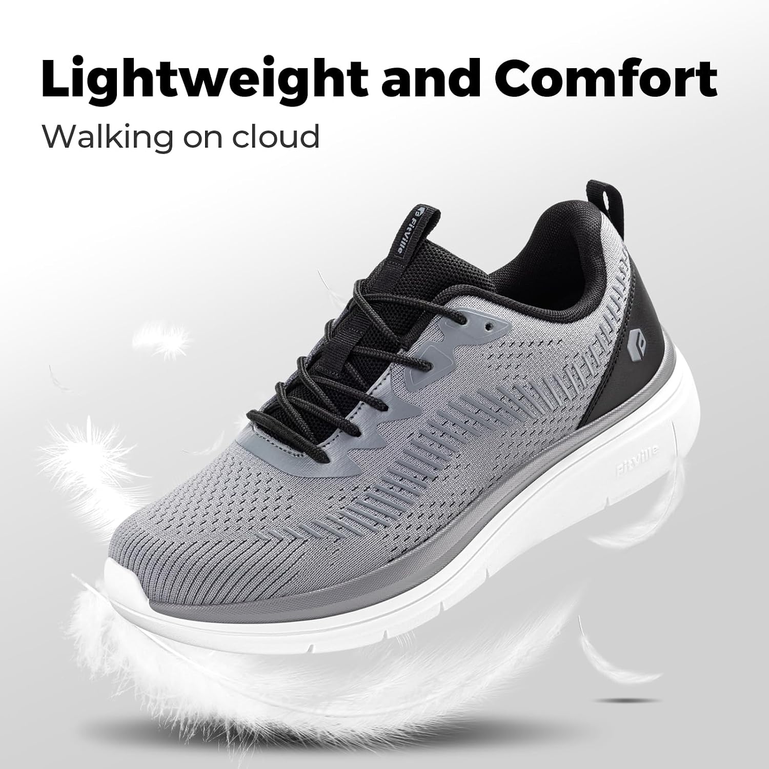 FitVille Men's Walking Shoes Wide Width, Comfortable Orthopedic Sneakers Lightweight Tennis Shoes Gym Workout Sneakers for Plantar Fasciitis - Cloud Wanderer V20