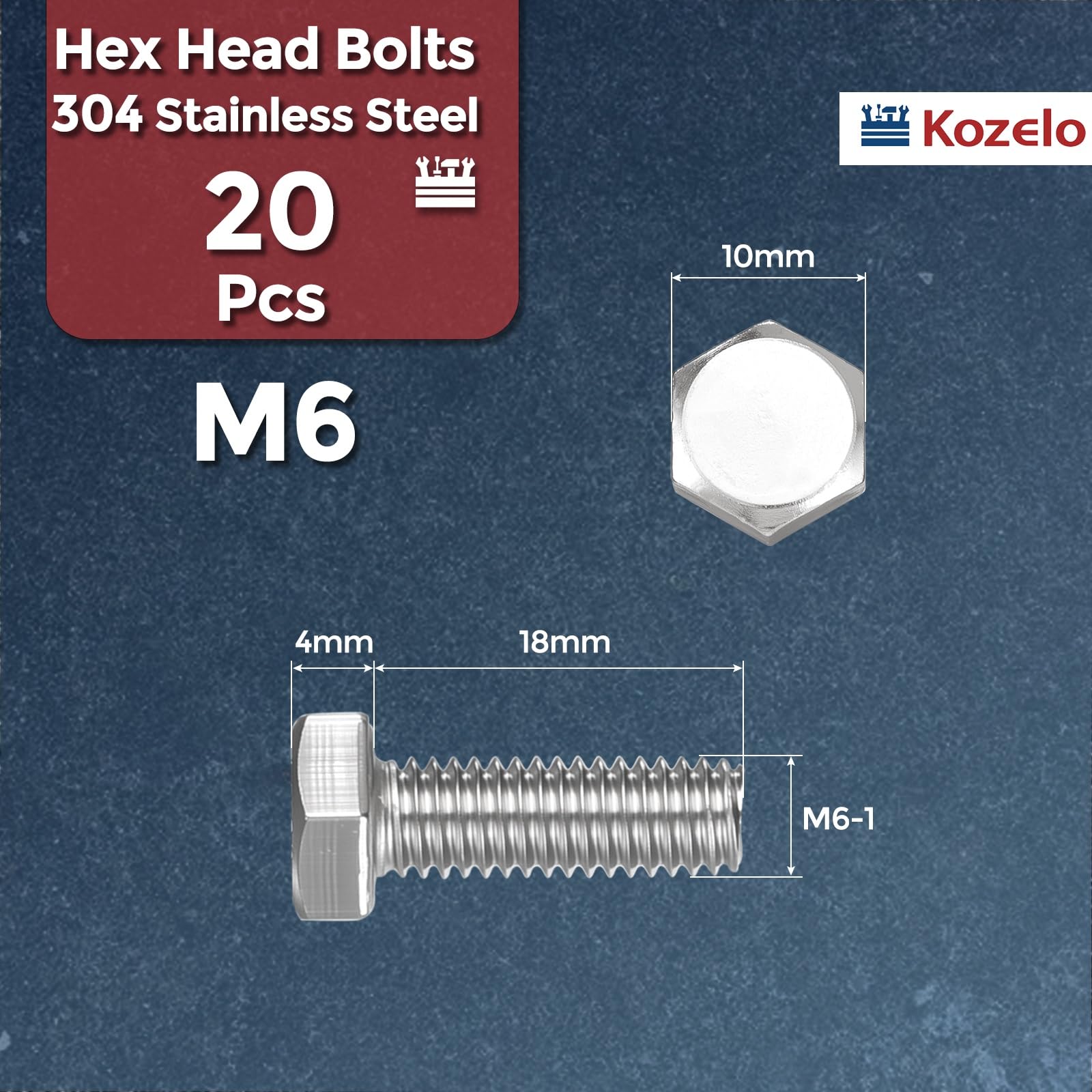 Kozelo 20 Pcs Hex Head Screws Bolts - Image 2