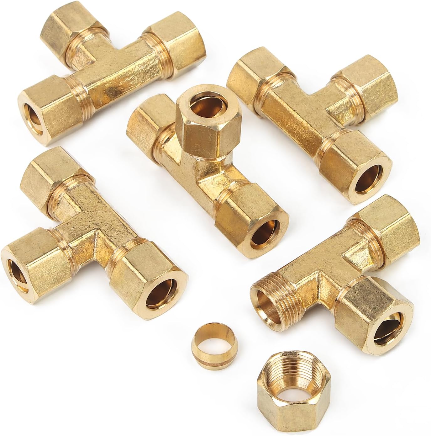 LTWFITTING 5/16-Inch OD Compression Tee,Brass Compression Fitting(Pack of 5)