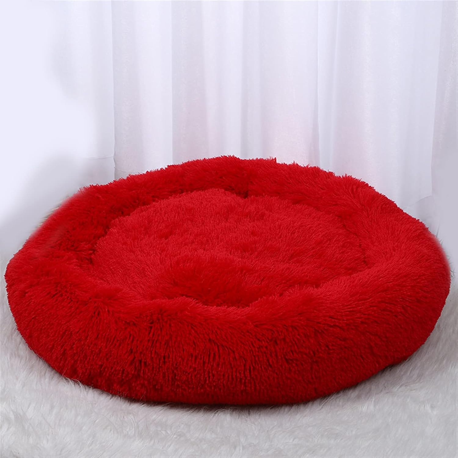 XJHKG Pet Bed Dog Round Bed Cat Long Plush Puppy Cat Cushion Mat Portable Supplies Washable Pet Accessories (Color : WineRed, Size : 3X-Large)