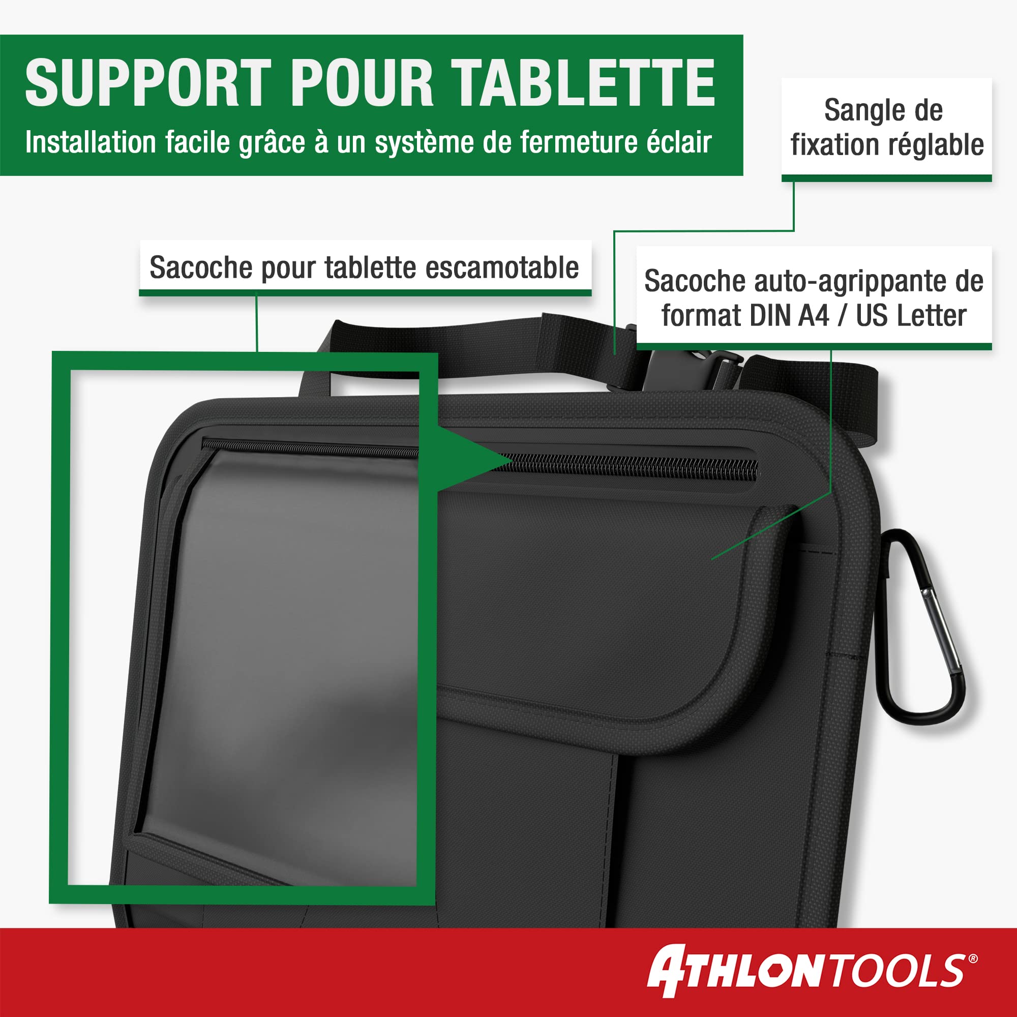 ATHLON TOOLS Organiseur de siège de voiture avec support de tablette intégré - Dos renforcé - Avec étui à crayons supplémentaire - Pour affaires et enfants - Conçu à Hambourg