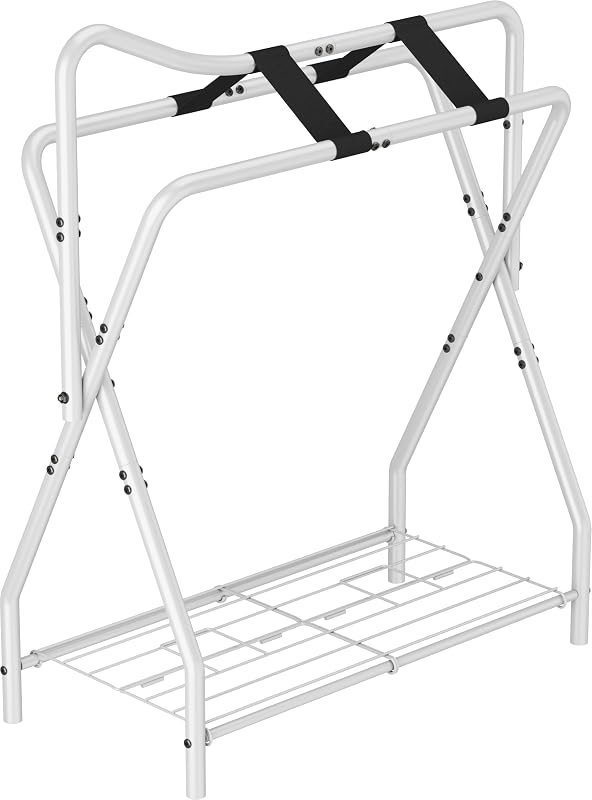 Suporte para Sela de Equinos Dobrável em Aço com Armazenamento Inferior Queension QSN-SSR-W-1 Branco