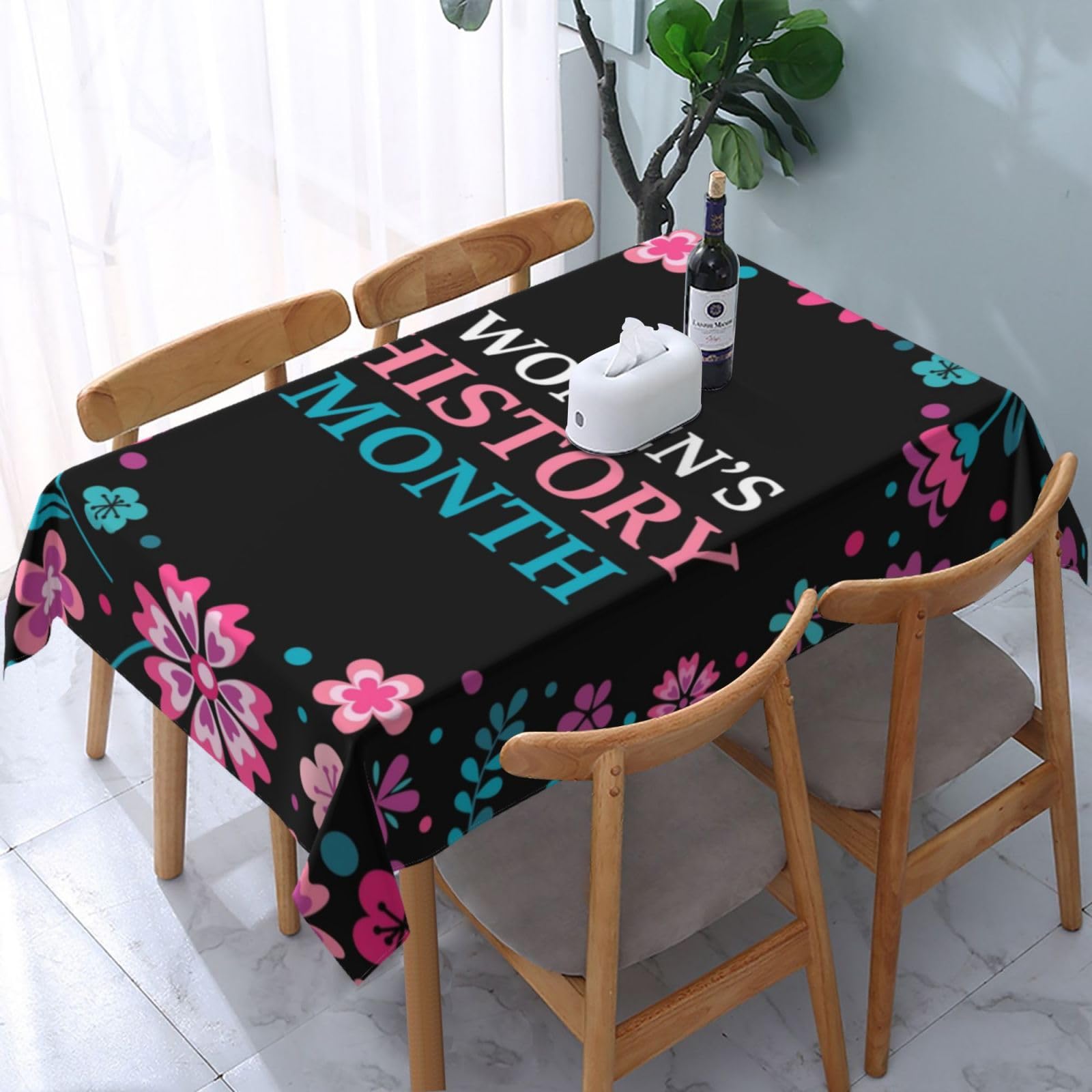JunHeArt Women'S History Month Tablecloth Rectangle Table Cover Washable Table Cloths Decor For Kitchen 54" X 72"