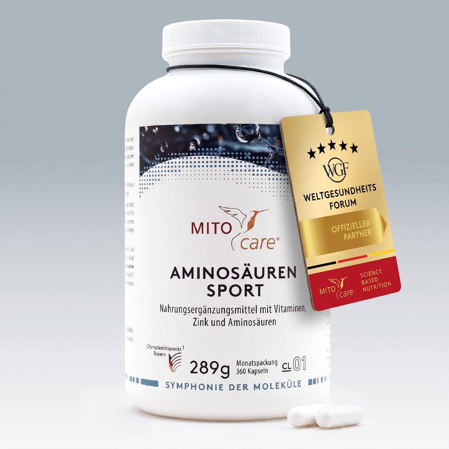 MITOcare Aminosäuren Sport - Aminosäuren Komplex hochdosiert - L-Glutamin, L-Theanin, L-Arginin & L-Leucin - Für Sport & Bewegung - Monatspackung mit 360 Kapseln - Produziert in Deutschland