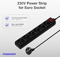 Prelungitor PremiumCord cu întrerupător, 6 prize, prize cu contact de protecție la 45°, protecție pentru copii, 5 m - negru 5