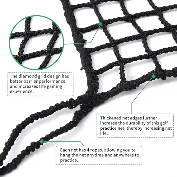 Black Polyester Golf Practice Net, 400GSM Heavy Duty Golf Ball Hitting Net, Indoor Outdoor Portable Golf Seine Net, Golf Training Net, Adjustable Protective Net for Backyard, Garden
