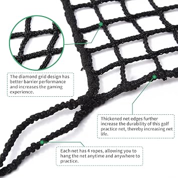Black Polyester Golf Practice Net, 400GSM Heavy Duty Golf Ball Hitting Net, Indoor Outdoor Portable Golf Seine Net, Golf Training Net, Adjustable Protective Net for Backyard, Garden