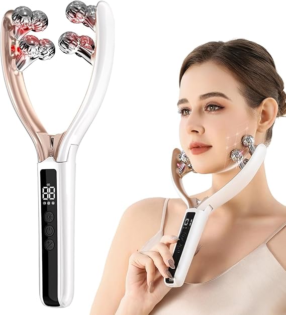 Facial Massager Face and Neck,5 Level EMS Face Lifting Device Anti Aging,3D Face Massager Roller Tool for Skin Care,Lymphatic Contour Face Brush Face Roller Lymphatic Drainage,Rechargeable
