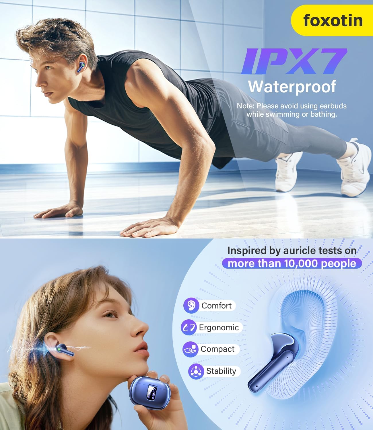 Ear Buds Wireless Earbuds - Bluetooth 5.3 Headphones (48H Playback) Built in Mic with LED Display Charging Case, IP7 Waterproof Earphone for iPhone Andriod Phones Laptop Sports Workout