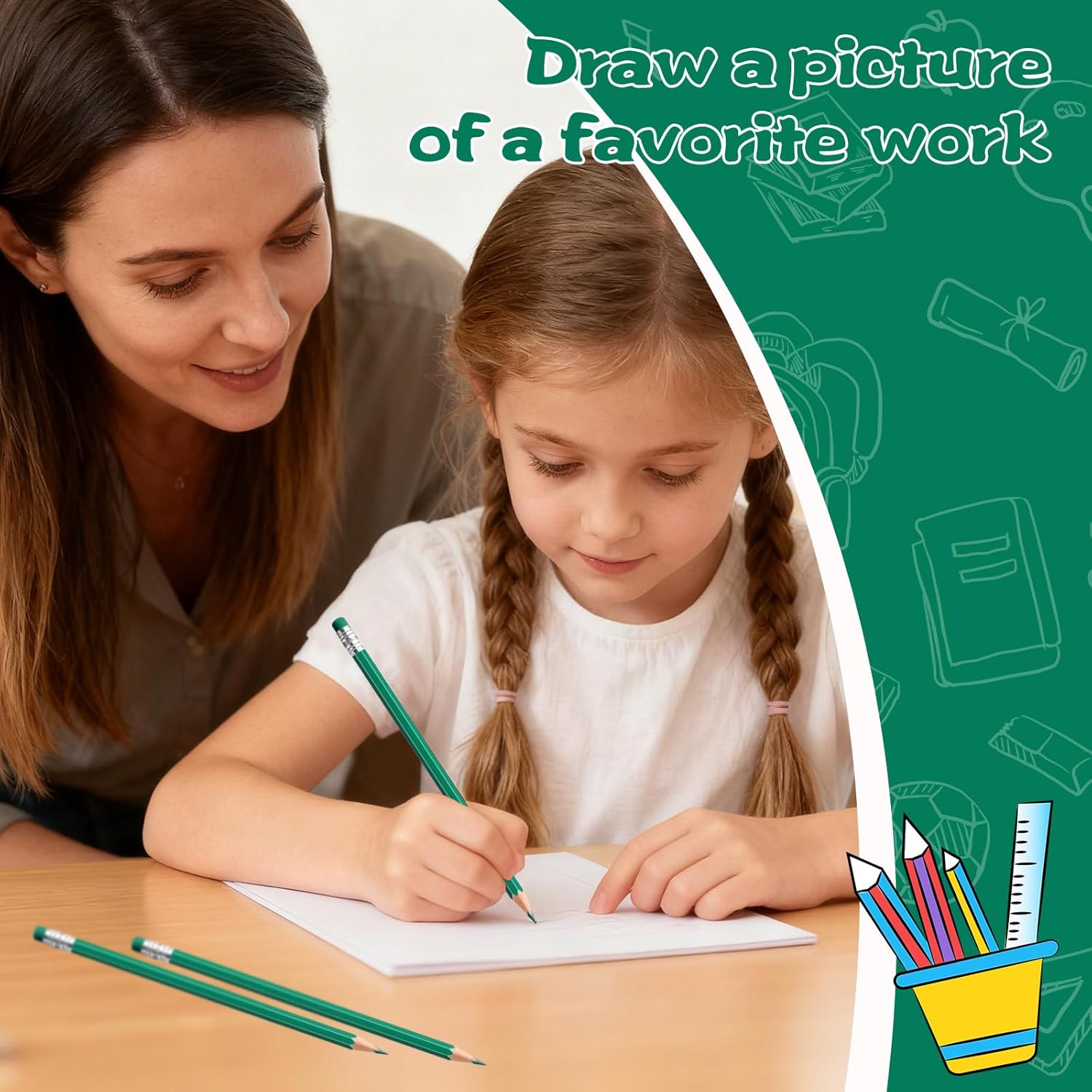 120 PCS Green Pencils Erasable Colored Pencils with Eraser Pre-Sharpened 2 HB for Checking, Grading, Tests & Office/School Supplies (Green)