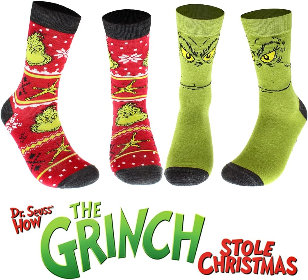 Dr Seuss The Grinch Grinchmas Adult Holiday Crew Socks 2 Pair - Image 4