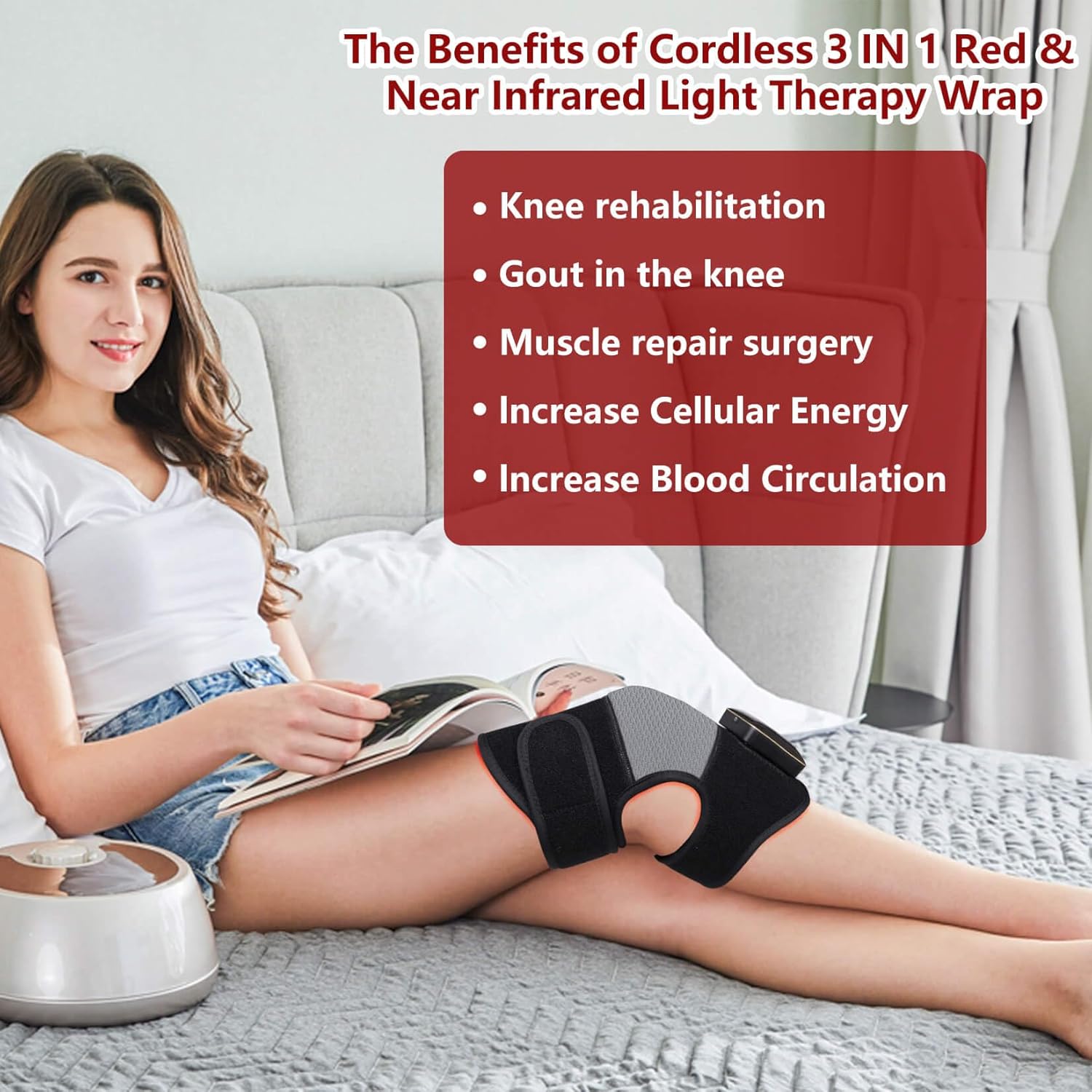 D MAX Cordless Red Light Therapy Knee Wrap, 3 in 1 Near Infrared Therapy Wrap with Battery Pulse Therapy for Joint, Shoulder Pain Relief - Image 5