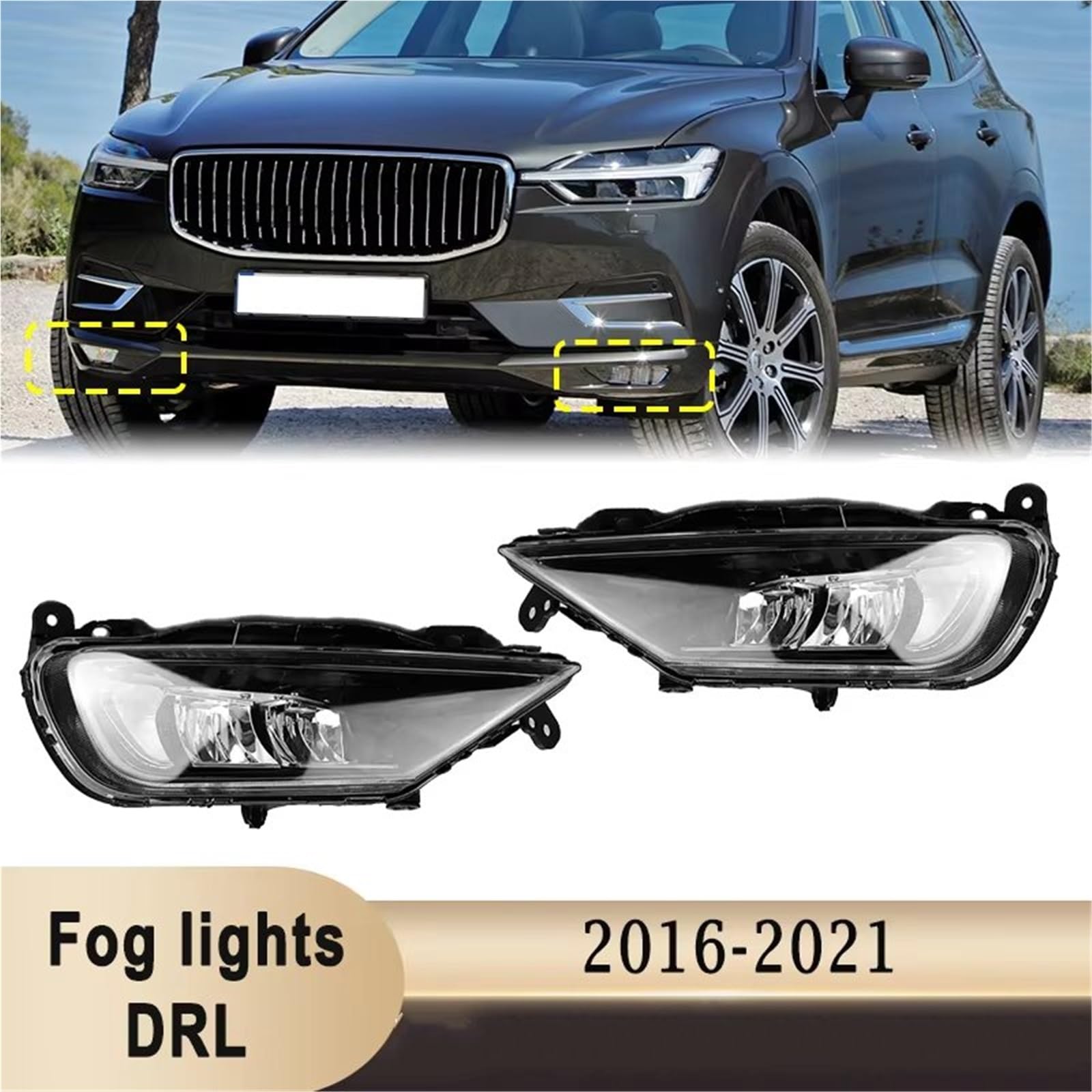 Caches Antibrouillard Avant Chromés ABS Pour Volvo XC60 2018-2020 - Protection Et Style, Installation Facile